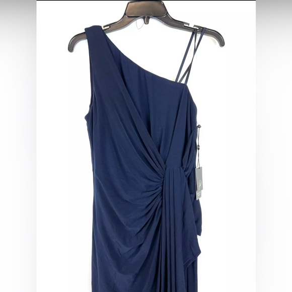 Adrianna Papell Women’s One Shoulder Navy Long Ruched Dress Size 6 - Picture 2 of 4